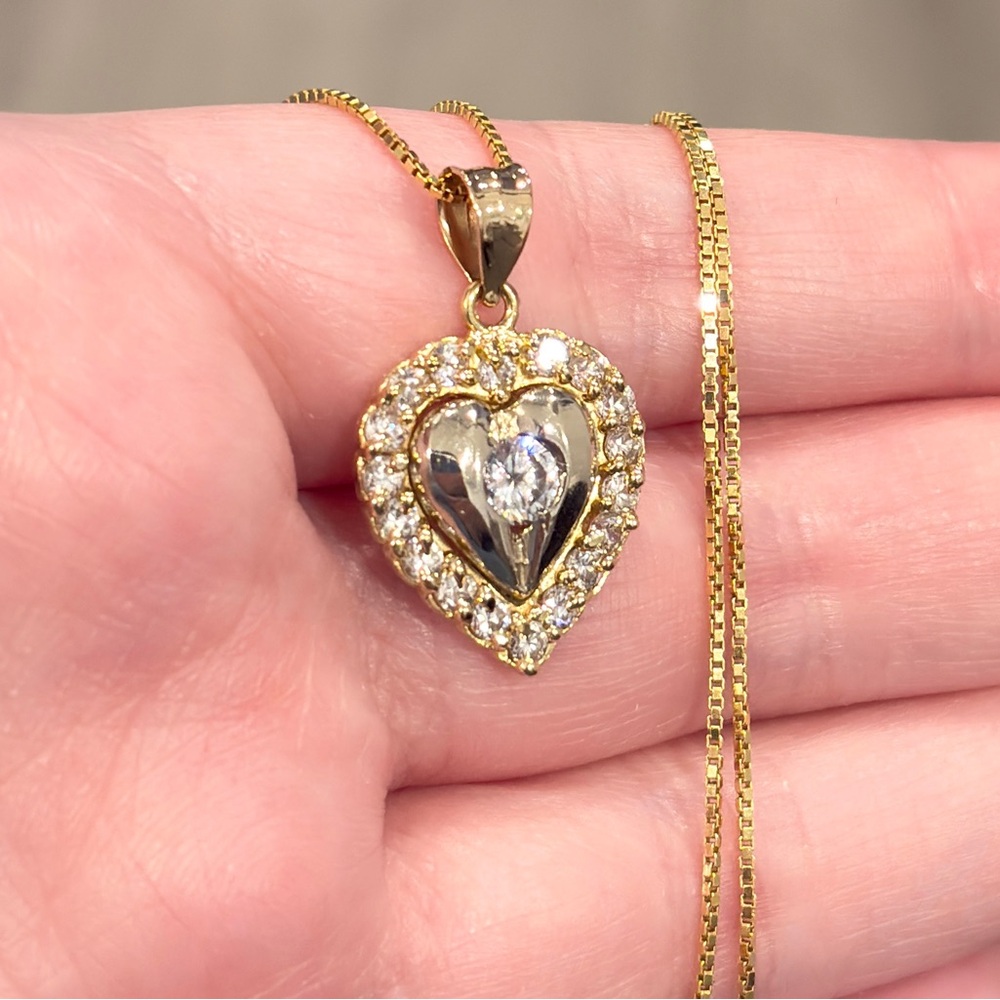 Elegant Gold and Silver Heart Pendant Necklace - Picture 7 of 15